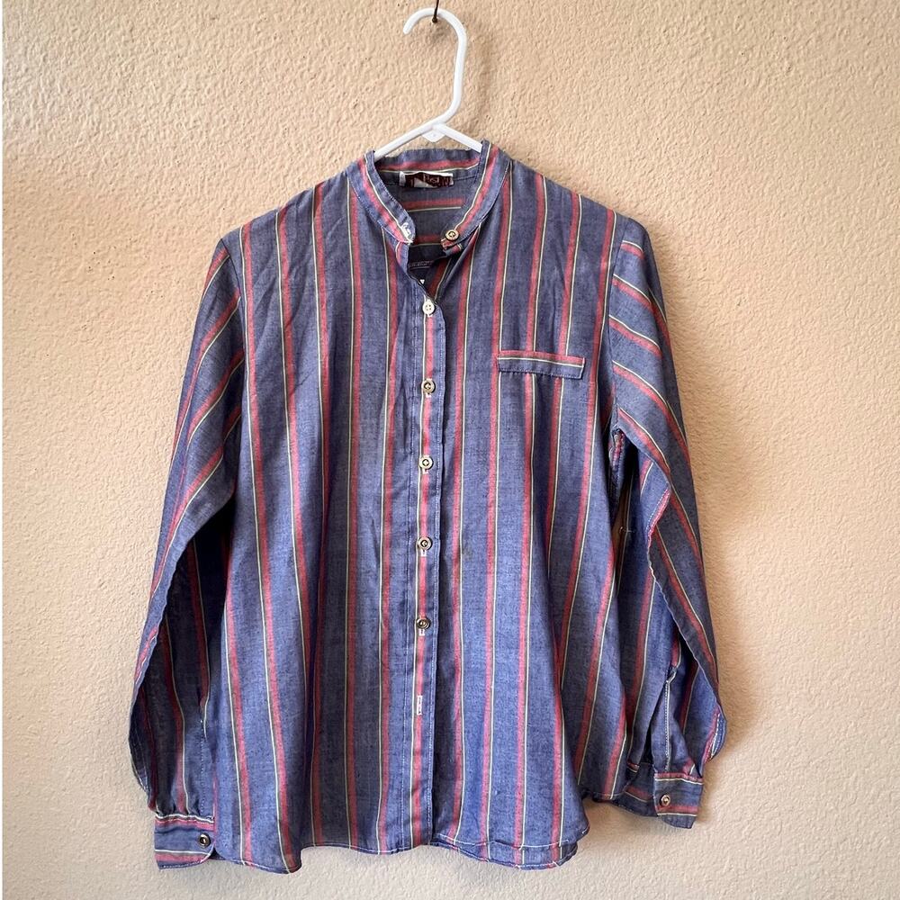 Vintage Shapely blue striped button down top size 14